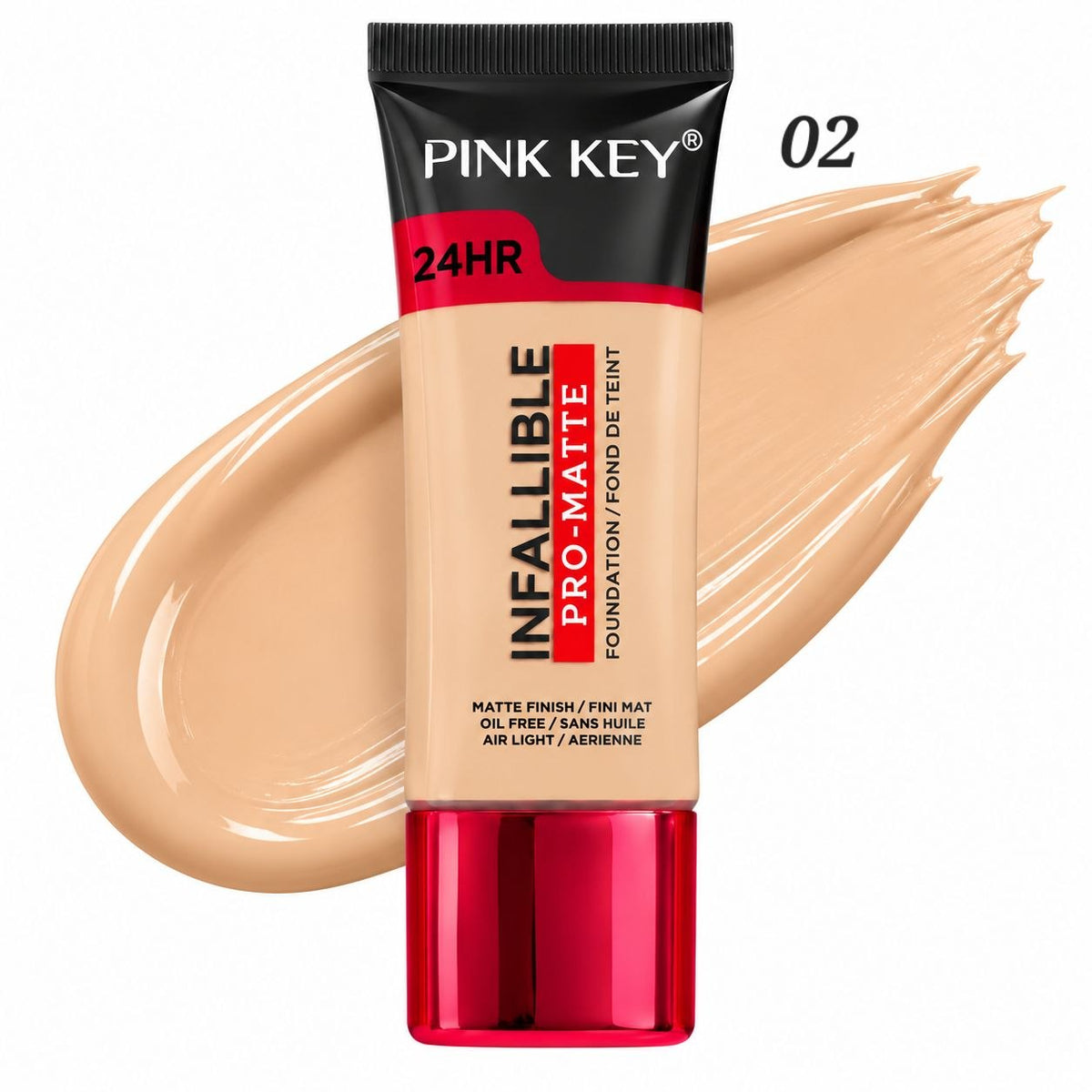 BASE DE MAQUILLAJE LÍQUIDA ACABADO MATE ECONÓMICA PINK KEY 24H