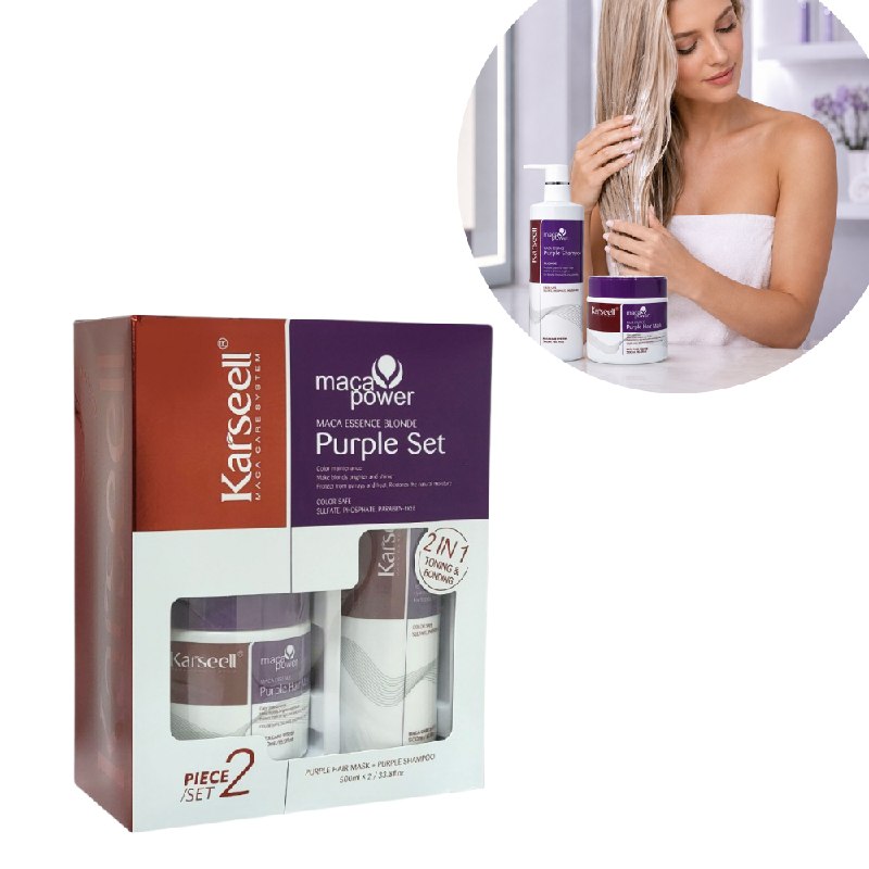 SET DE TRATAMIENTO CAPILAR MORADO MATIZADOR NEUTRALIZADOR DE COBRIZOS HIDRATANTE KARSEELL 500MLX2