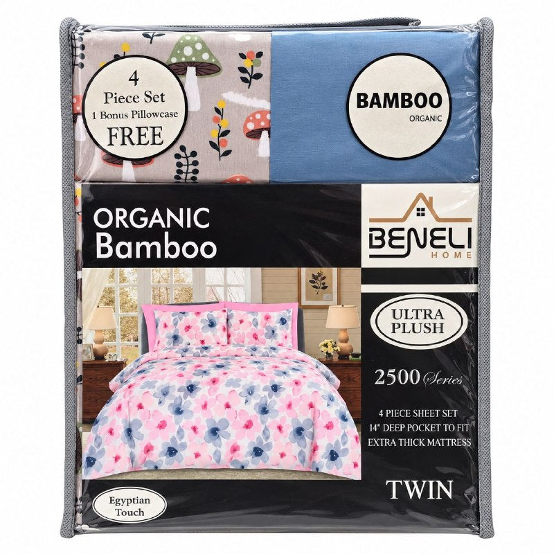 JUEGO DE SABANAS INDIVIDUAL DE 4 PIEZAS DE MICROFIBRA Y BAMBU BENELI HOME