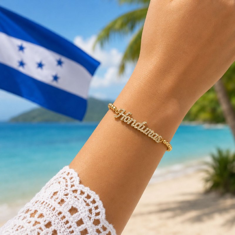 PULSERA DE ENCHAPE ELASTICA PARA DAMA CON DISEÑO DE HONDURAS