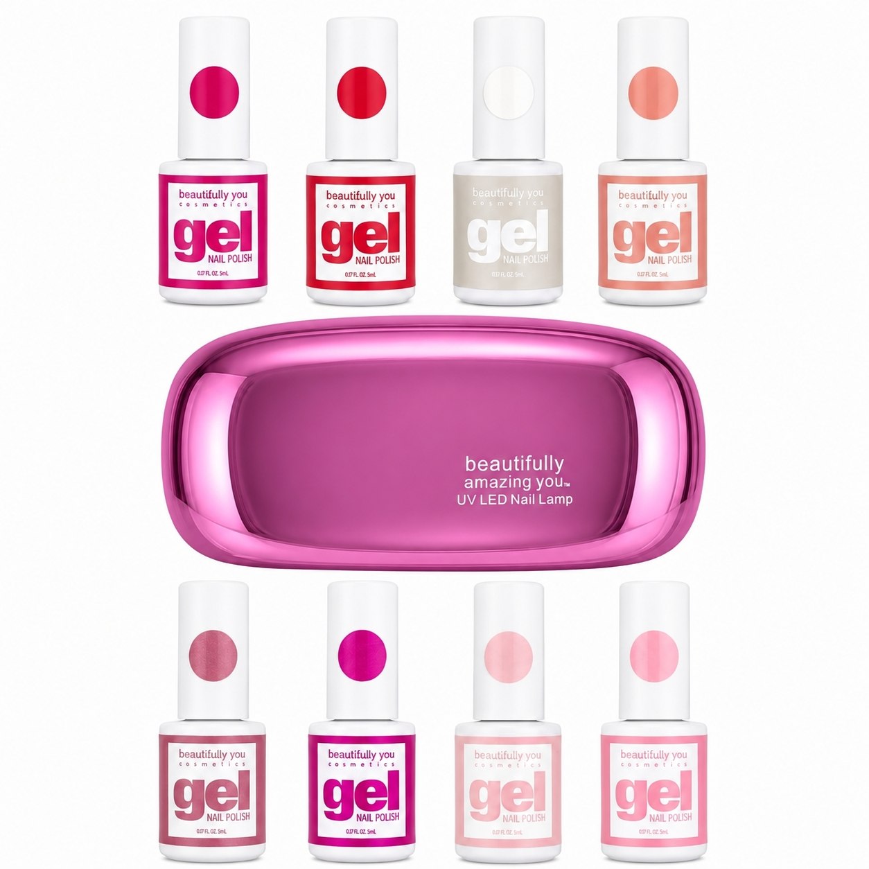 KIT DE UÑAS PERMANENTES CON LAMPARA CON TECNOLOGIA UV LED USB ROSA BEAUTIFULLY AMAZING