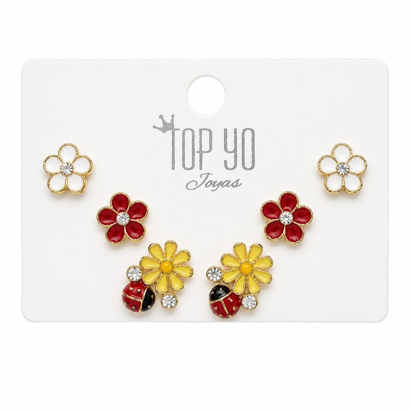 SET DE 3 PARES DE ARITOS DE ENCHAPE PARA DAMA CON DISEÑO DE FLOR