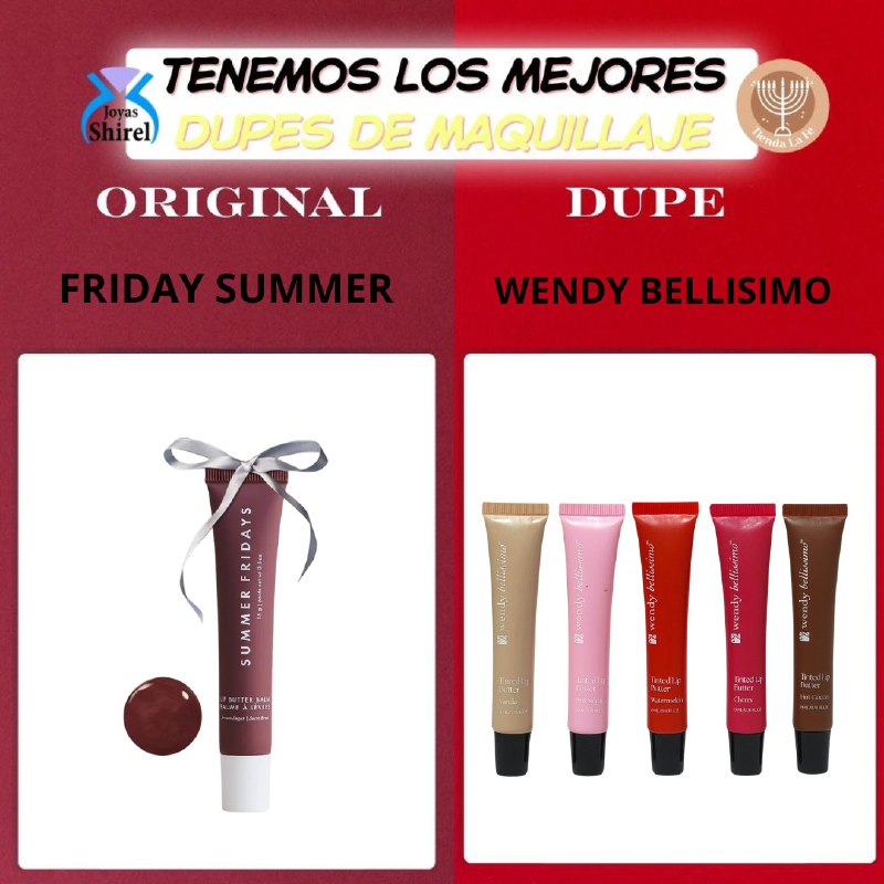 SET DE BRILLO LABIAL MANTEQUILLAS SELLAN HUMEDAD DEJANDOLOS SUAVES TODO EL DIA 5PCS WENDY BELLISIMO 15MLX5 (DUPE DE FRIDAY SUMMER)
