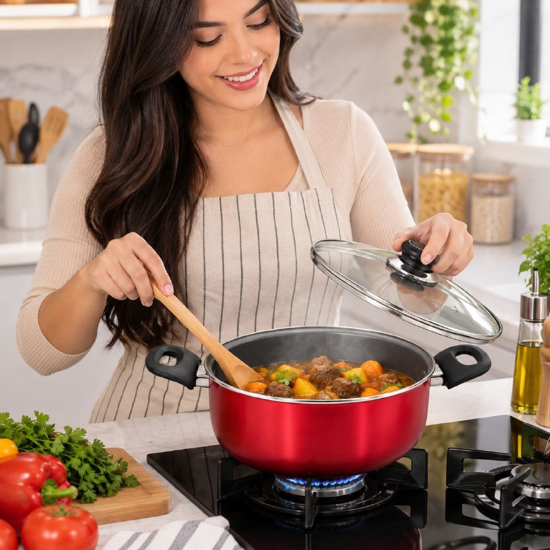 OLLA CACEROLA ANTIADHERENTE CON TAPA DE VIDRIO DE 24CM BENELI HOME