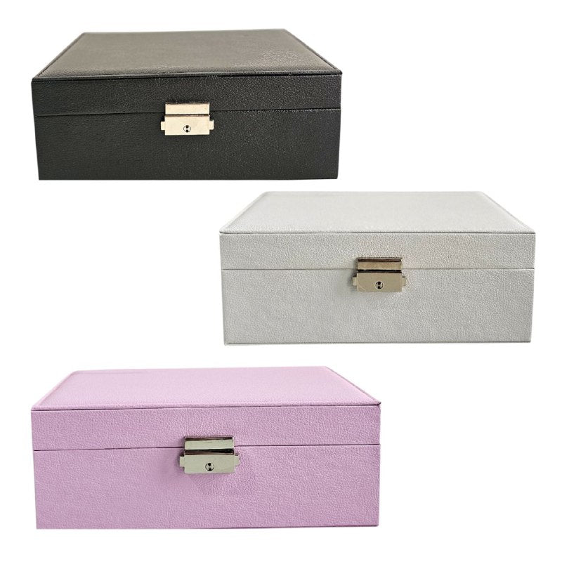 ORGANIZADOR JOYERO DE CUERO SINTETICO CON MULTIPLES COMPARTIMIENTOS Y CIERRE CON LLAVE 20X18X10CM