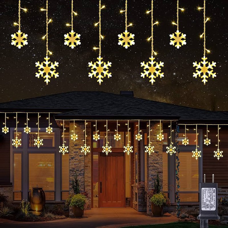 LUCES DECORATIVAS NAVIDEÑAS CORTINA DE LUZ LED AMARILLA CON DISEÑO DE COPO DE NIEVE 18.5X11X18.5CM