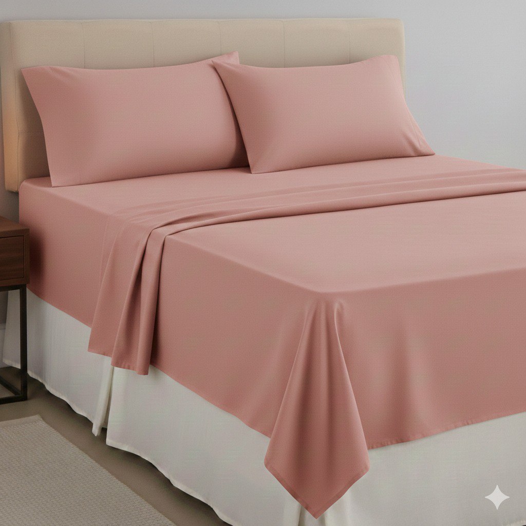 JUEGO DE SABANAS COLOR ROSA PARA CAMA QUEEN 4PCS HPC POLO