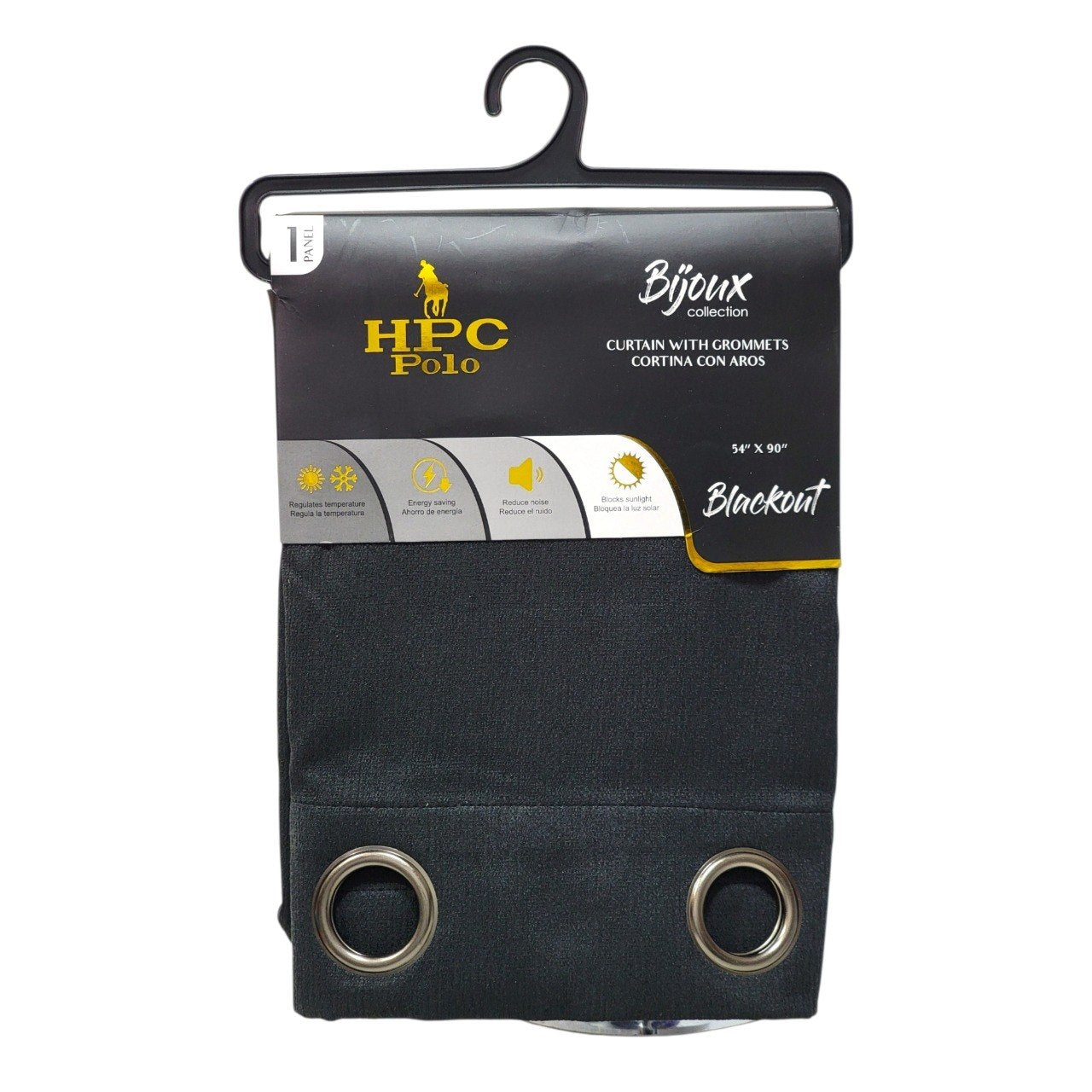 CORTINA BLACKOUT COLOR NEGRO PASTEL CON OJALES DE METAL 1 PANEL HPC POLO 137X228CM
