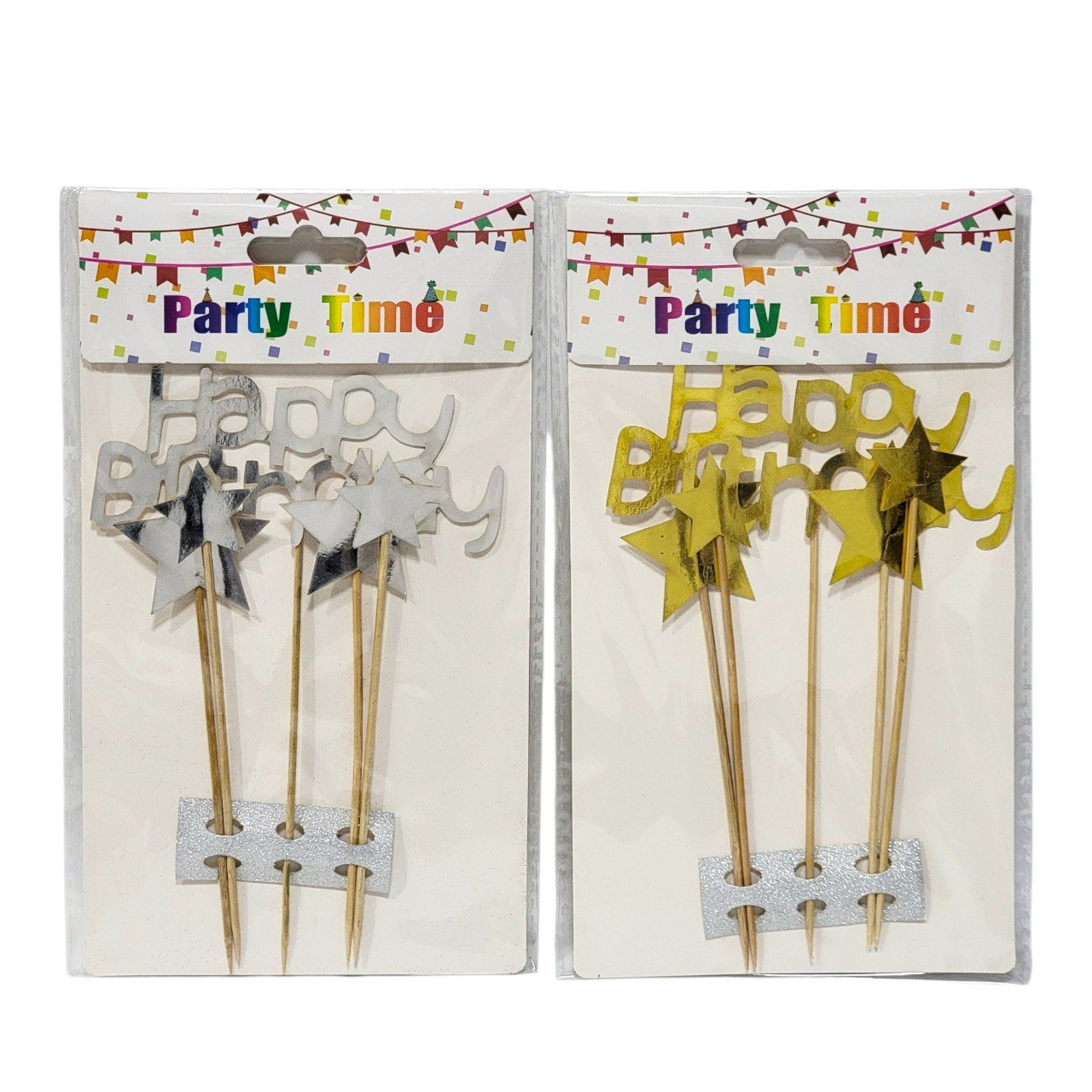 DECORACION ACCESORIO PARA PASTEL "HAPPY BIRTHDAY" CON DISEÑO DE ESTRELLA 18CM X 5PCS