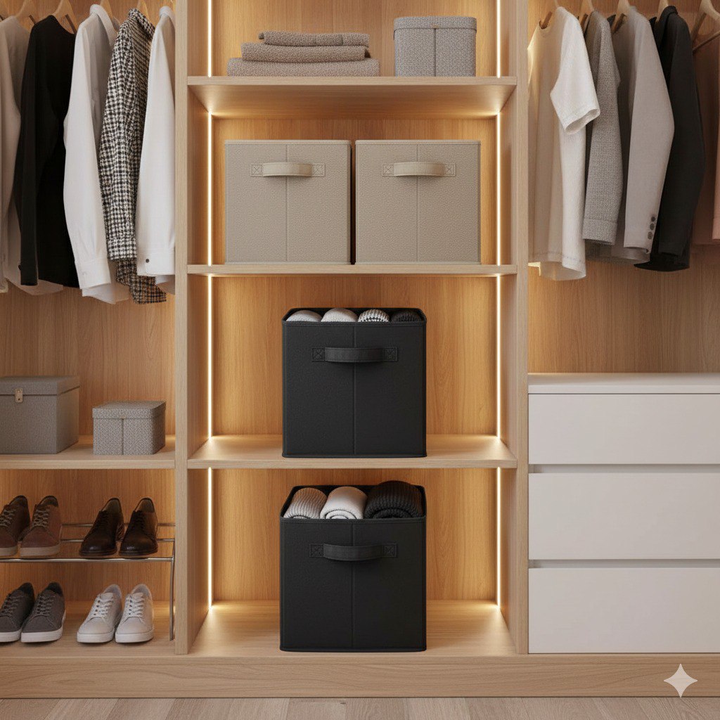 ORGANIZADOR CAJA DE ALMACENAMIENTO PLEGABLE MULTIUSO CLOSET ESSENTIALS 27X26X26CM