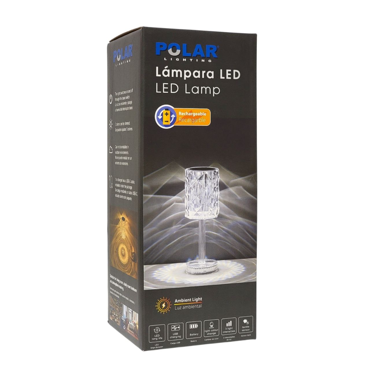 LAMPARA DE MESA INALÁMBRICA CON EFECTO DE CRISTAL POLAR 12X26CM