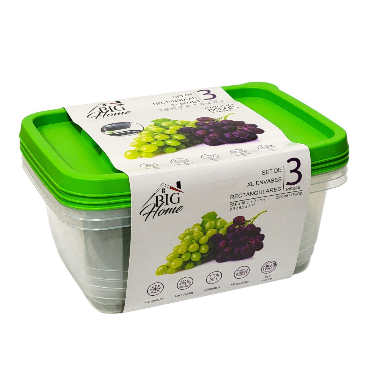 SET DE RECIPIENTES PANAS DE ALIMENTOS BIG HOME 10X17X23CM X 3PCS