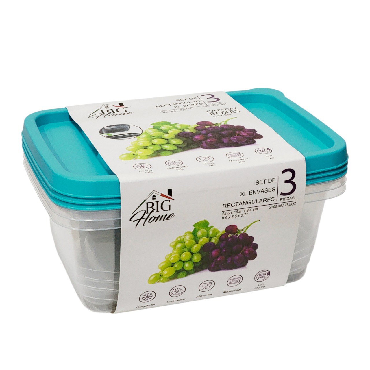 SET DE RECIPIENTES PANAS DE ALIMENTOS BIG HOME 10X17X23CM X 3PCS