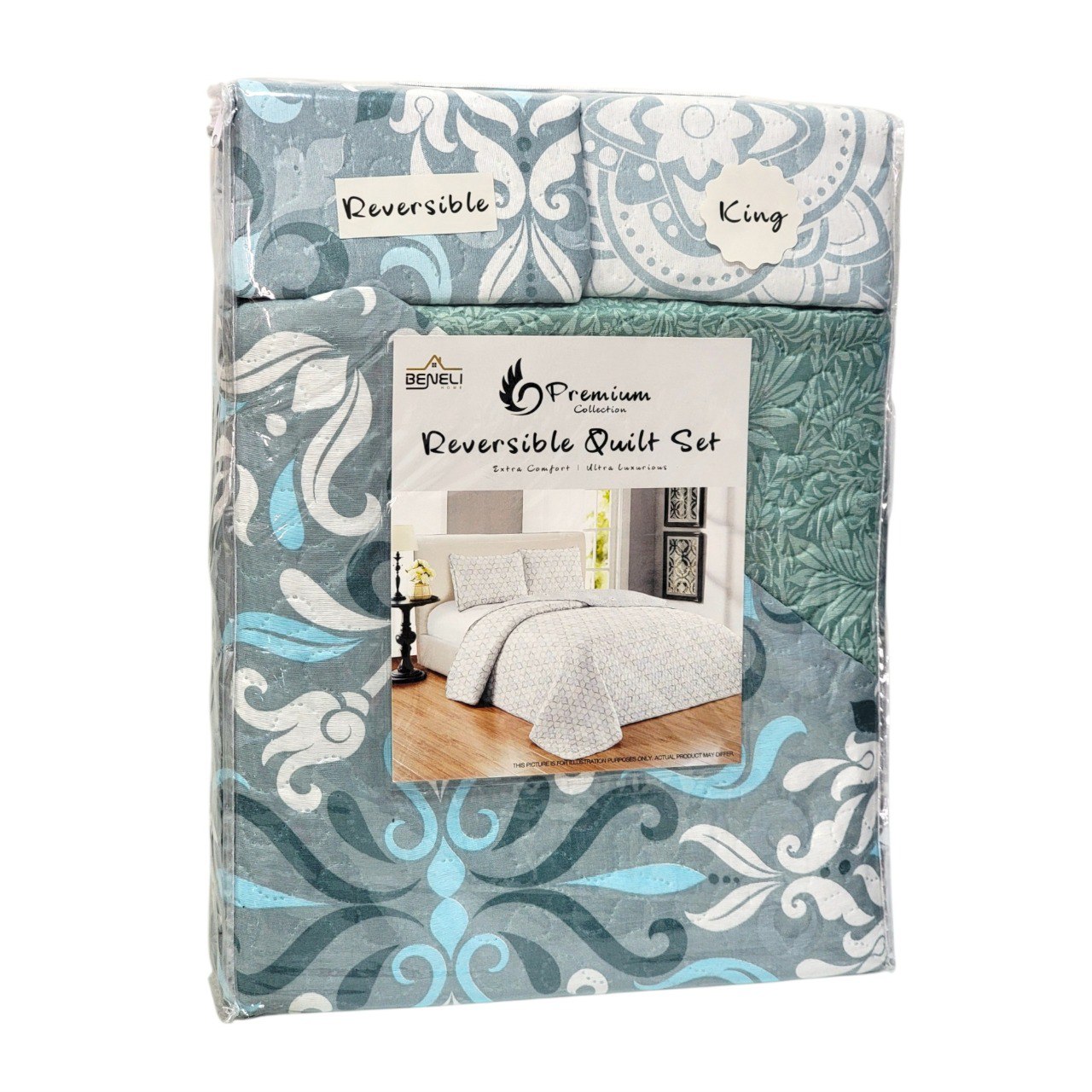 JUEGO DE SABANAS CAMERA TIPO EDREDON REVERSIBLE DE 3PCS KING BENELI HOME