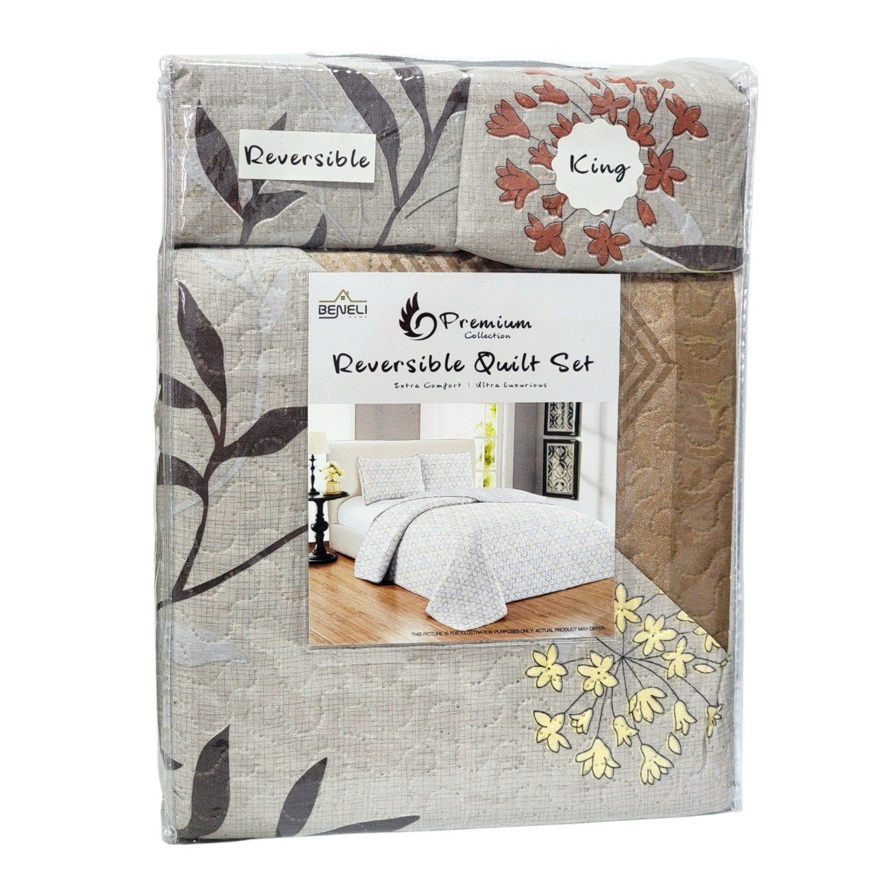 JUEGO DE SABANAS CAMERA TIPO EDREDON REVERSIBLE DE 3PCS KING BENELI HOME
