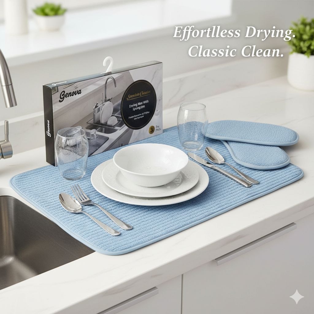 SET DE TAPETE ESCURRIDOR DE VAJILLAS CON ESPONJAS SCARLETT CLASSICS  38X51CM