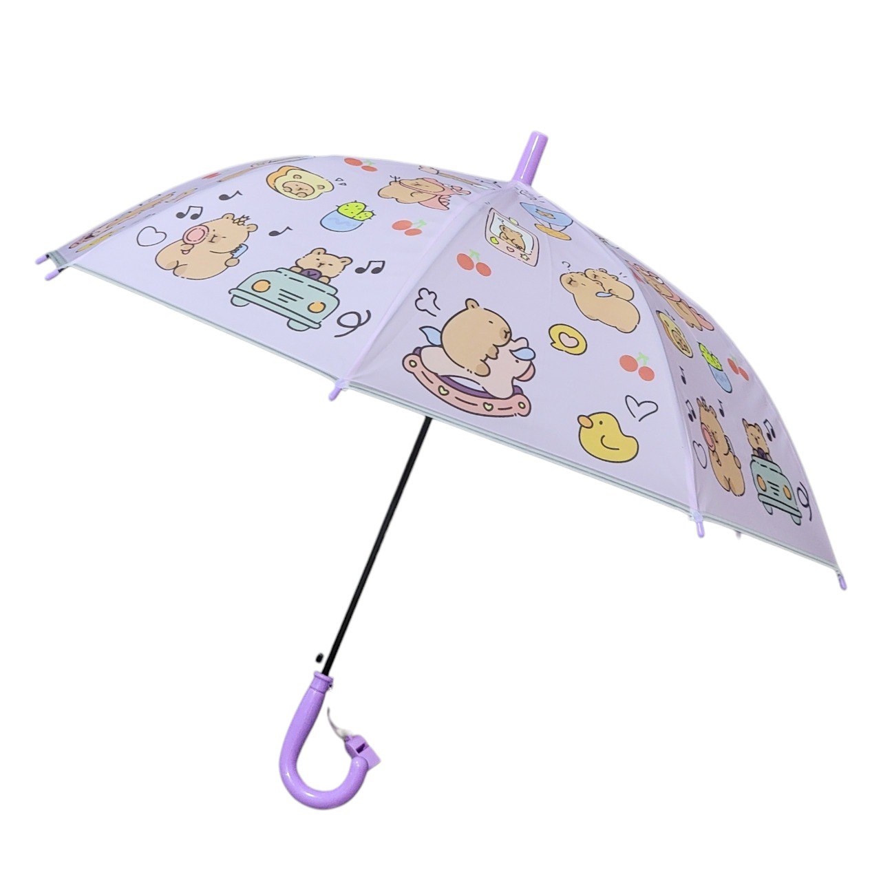 SOMBRILLA PARA NIÑOS CON DISEÑO DE CAPIBARA INCLUYE SILBATO 3 COLORES DISPONIBLES 66CM