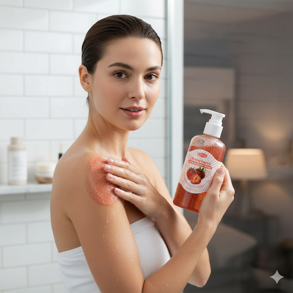 GEL DE BAÑO EXFOLIANTE DE FRESA KORMESIC 280ML