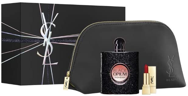 YSL OPIUM BLACK BY  SET 3 PIEZAS (3 ONZAS EAU DE PARFUM SPRAY, LÁPIZ LABIAL Y BOLSA)