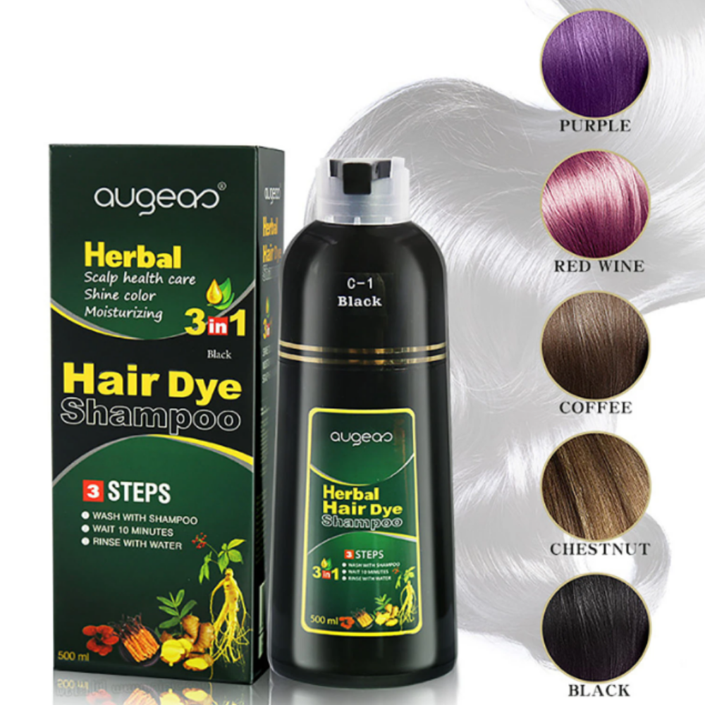 SHAMPOO TINTE PARA EL CABELLO 3 EN 1 COLOR NEGRO AUGEAS HERBAL HAIR 500ML