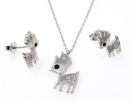 PSET2241 SET ANIMAL VENADO RENO  CON ZIRCONIA BLANCO PLATA 9.25