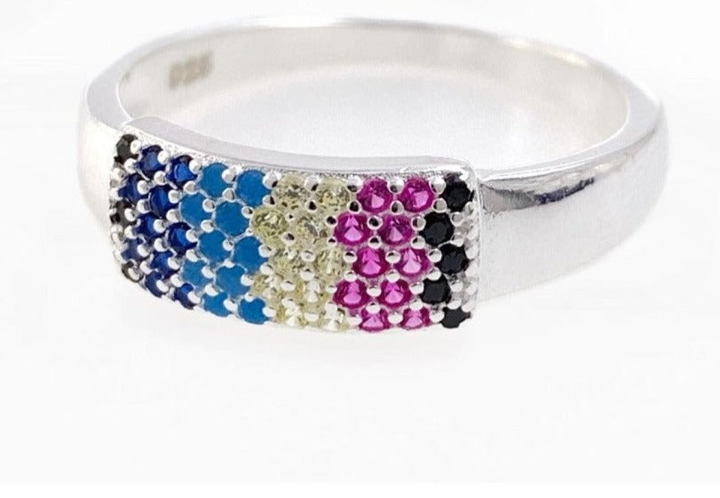 PANI1135 ANILLO CON CIRCONES DE COLORES, PLATA 925