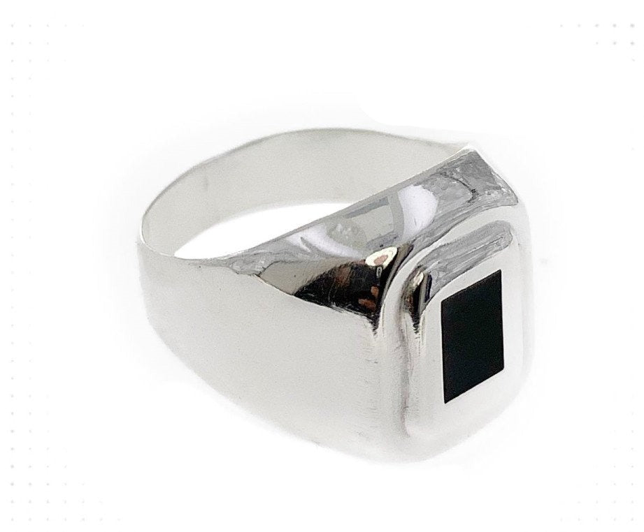 PANI1407 ANILLO CABALLERO PIEDRA CUADRADA NEGRA, PLATA 925