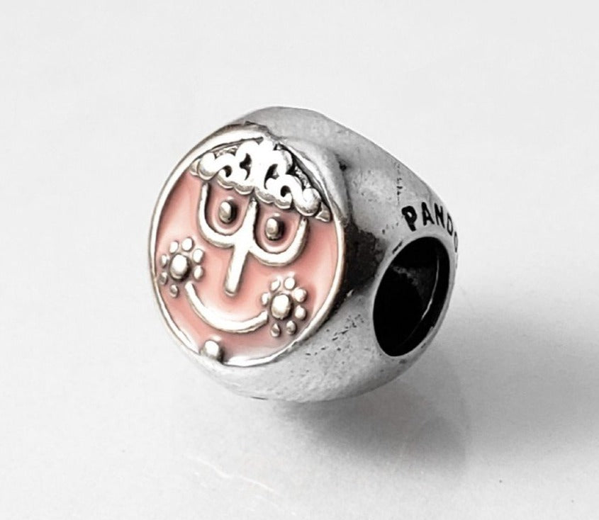PCHARM2212  CIRCULAR DE PANDORA CON CARITA FELIZ FONDO ROSADO