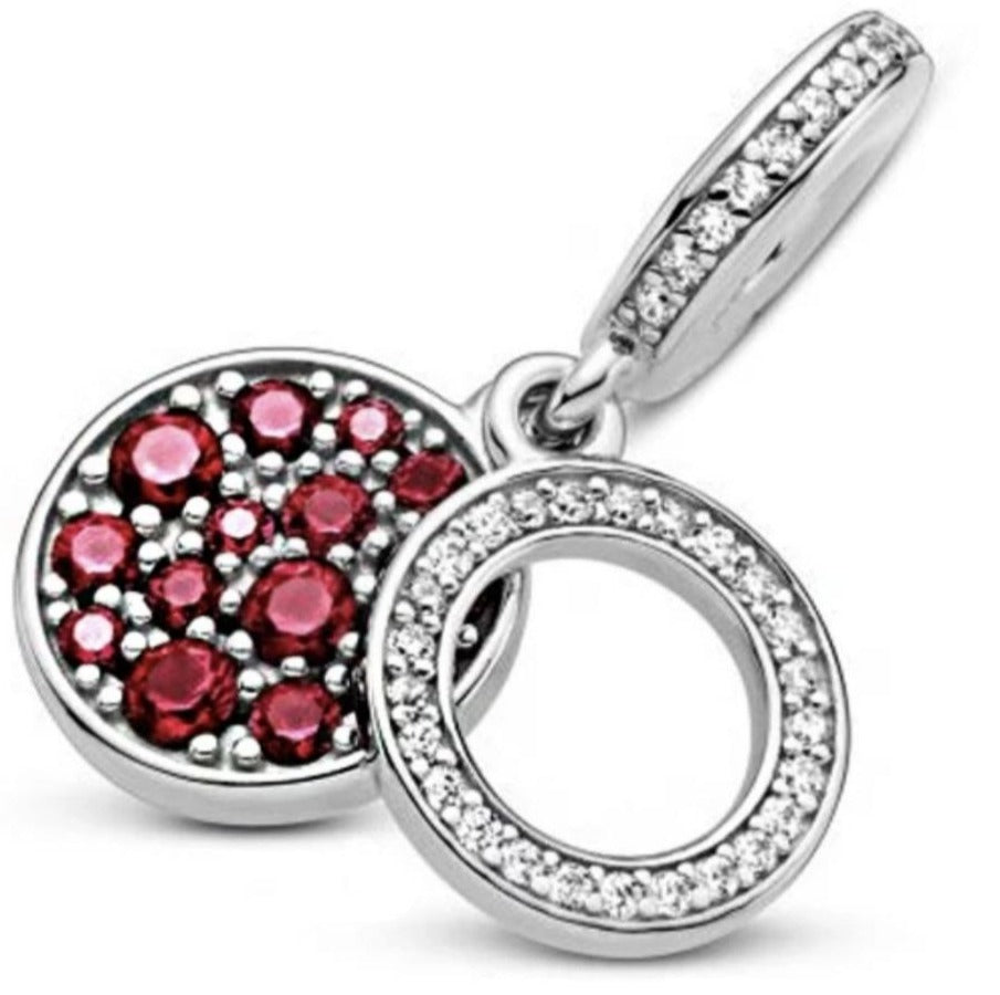 PCHARM2661   COLGANTE DOBLE CON CIRCONES ROJOS DE FONDO