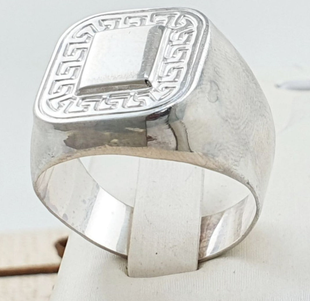 PANI1775 ANILLO CABALLERO DE SELLO CON ESTAMPADO, PLATA 925