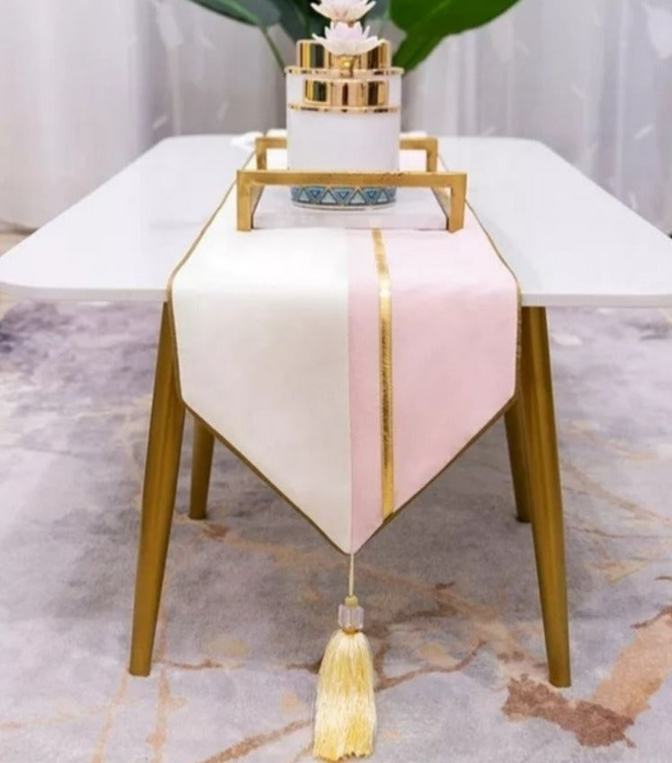 MANTEL CAMINO DE MESA MEDIDA 32X240CM ROSADO CON BLANCO