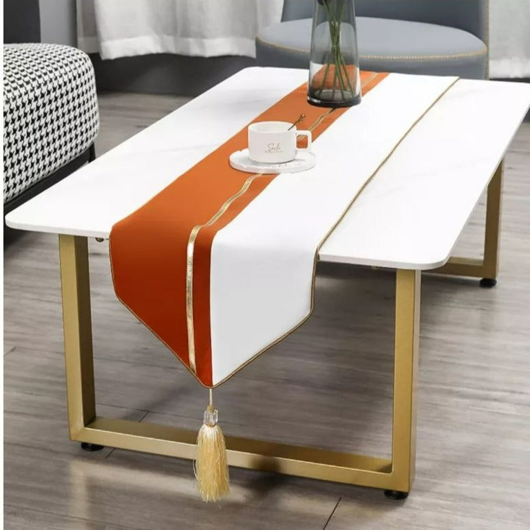 CAMINO DE MESA MEDIDA 32X180CM NARANJA CON BLANCO