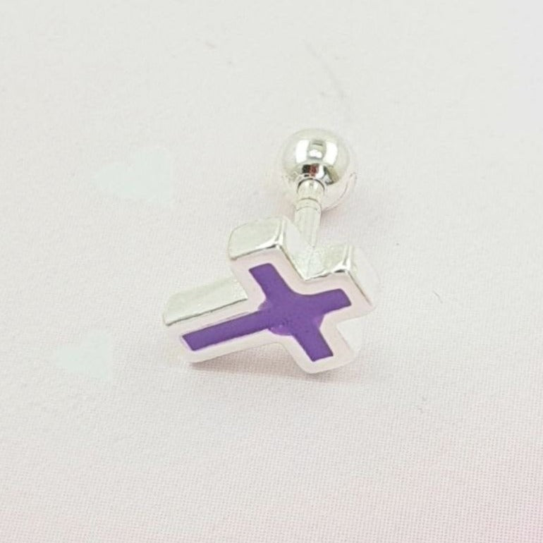 PIERCING EN FORMA DE CRUZ COLOR MORADO DE PLATA 9.25