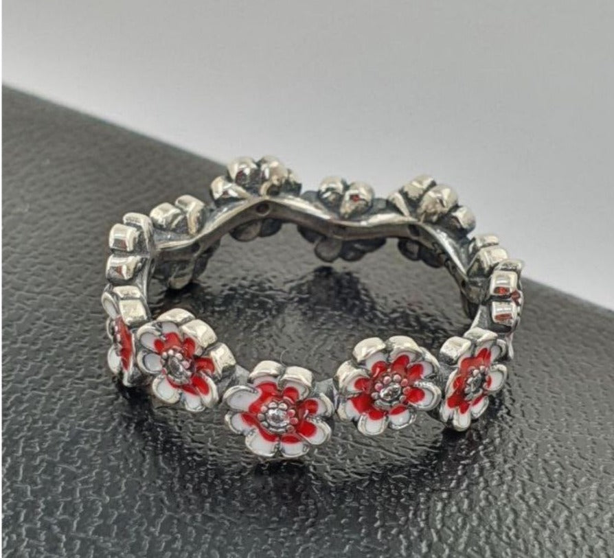 PANI1721A ANILLO DE FLORES ROJAS, PLATA 925