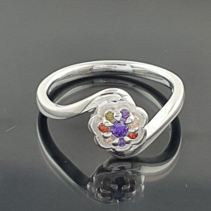 PANI1807D ANILLO FLOR CON CIRCONES DE COLORES PLATA 925
