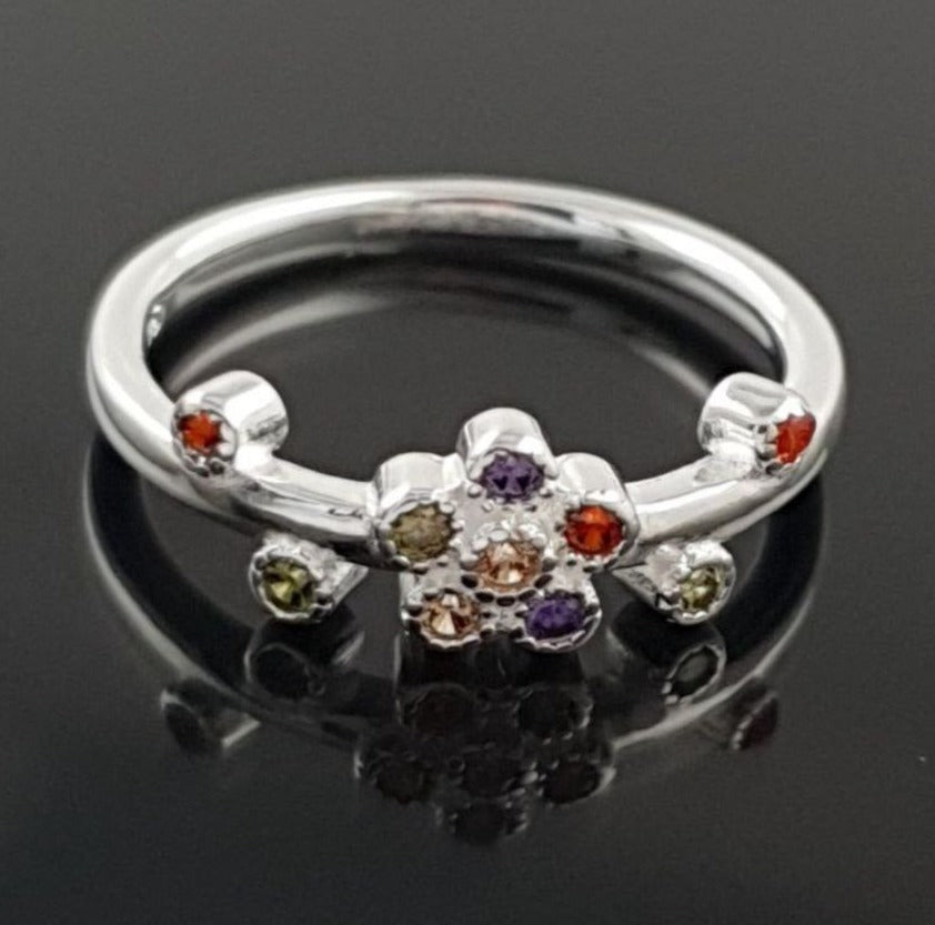 PANI1805A ANILLO DE FLOR DE CORCONES  COLORES PLATA 925